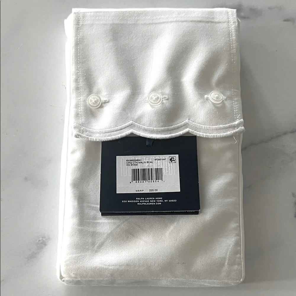 Ralph Lauren Malin Scallop Organic Cotton King Sham in Studio White, NWT $225